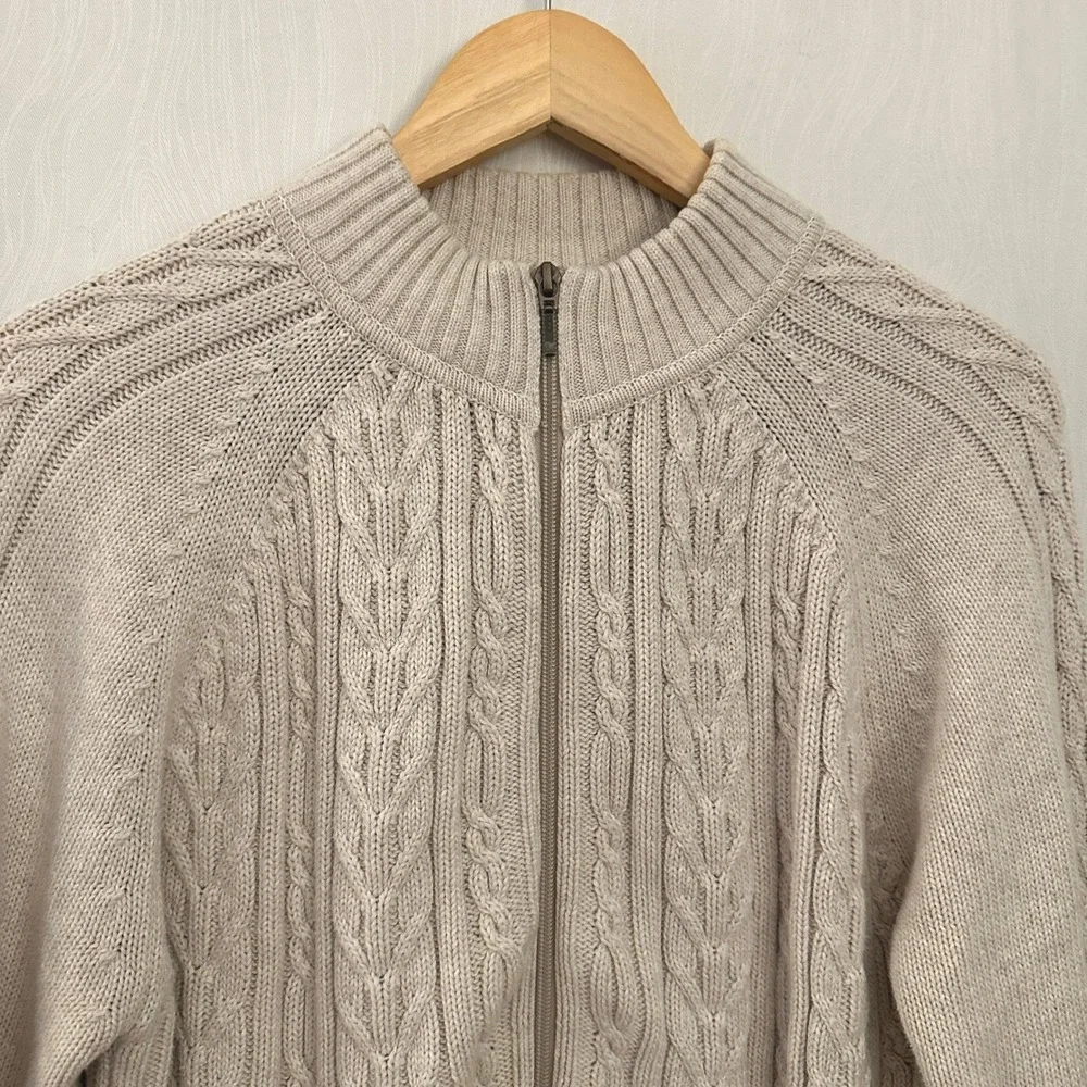 Pendleton Cable‎ Knit Zip Cardigan Mens Large Beige Excellent Cotton Mock Neck